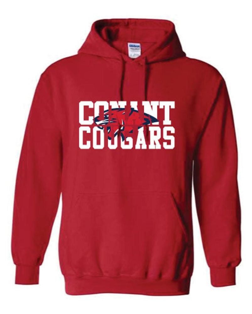 HSSR17b - Red Cougar Head Inset Hooded Sweatshirt
