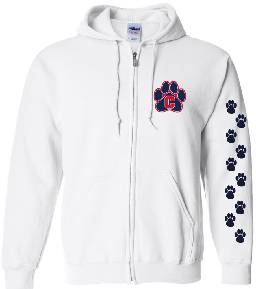 ZHSSW16sb - White Conant Paw Full Zip Hooded Sweatshirt w/Paws on Sleeve