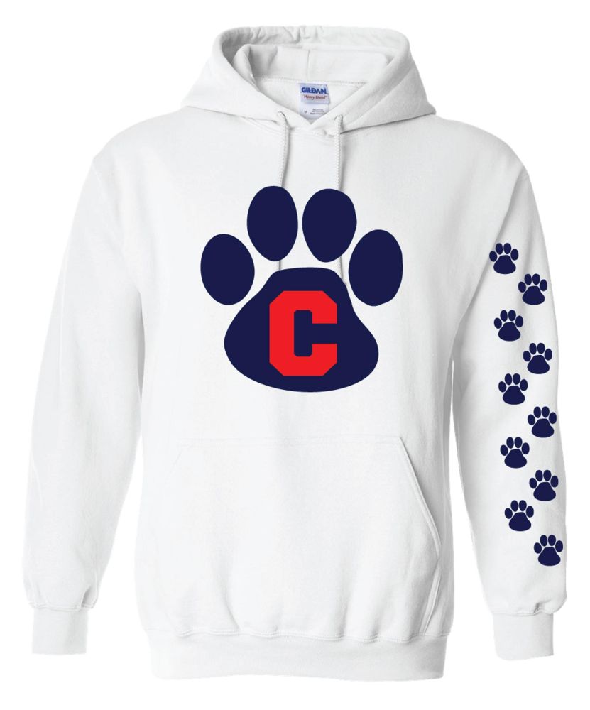 HSSW4b - White Blue Pawprint Hooded Sweatshirt