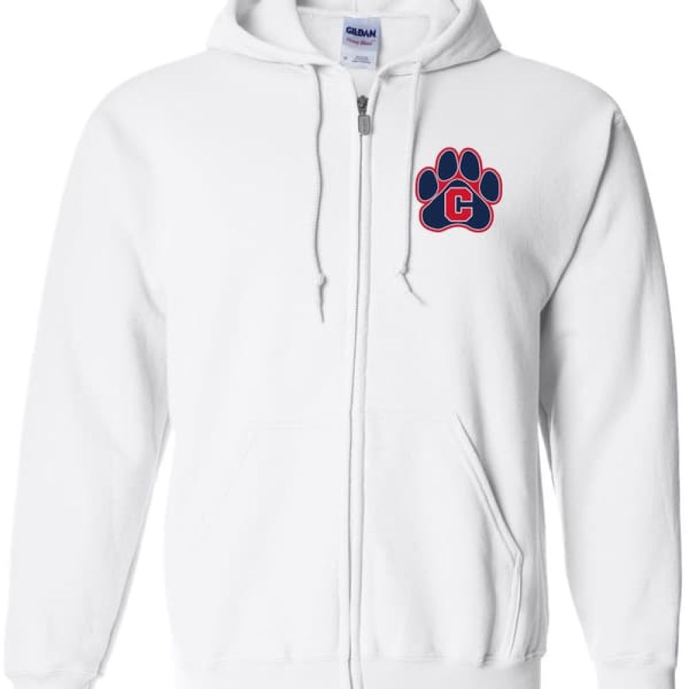 ZHSSW16sbn - White Conant Paw Full Zip Hooded Sweatshirt no Paws on Sleeve