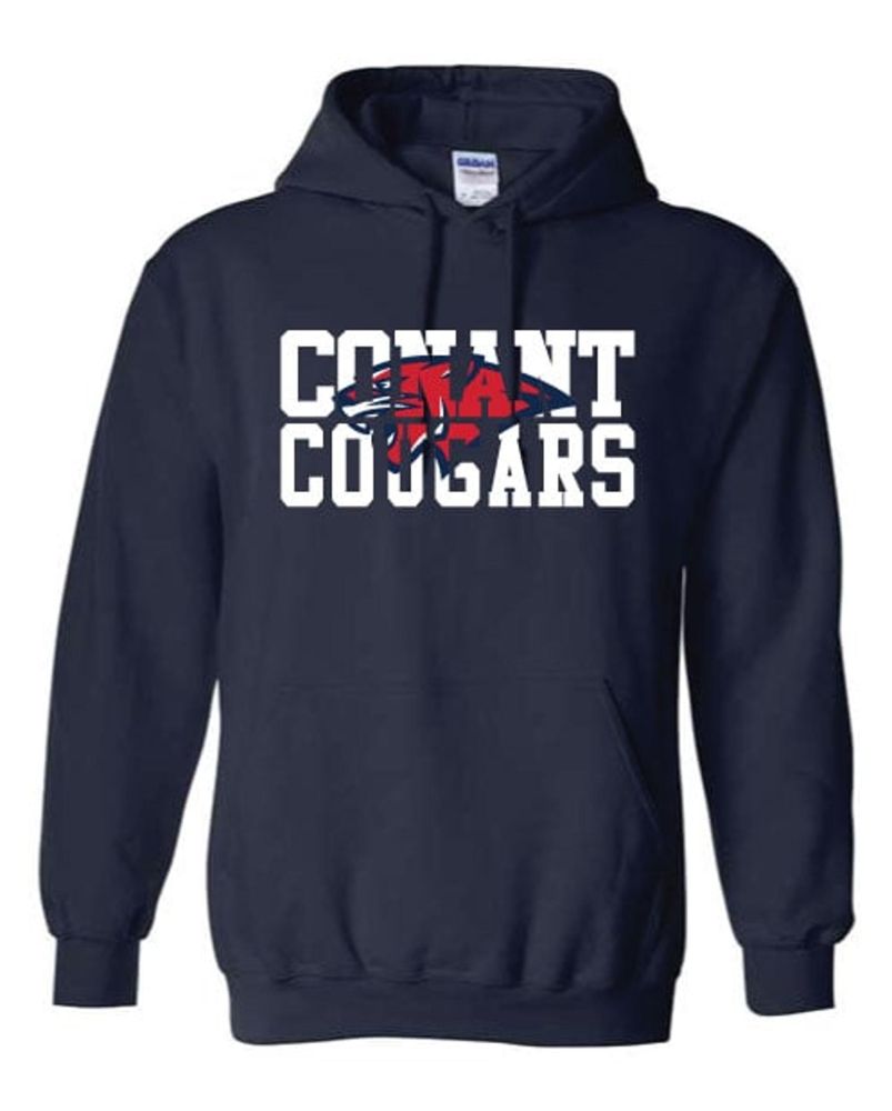 HSSN17b - Navy Cougar Head Inset Hooded Sweatshirt