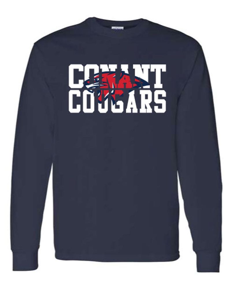 LTSN17b - Navy Cougar Head Inset Long Sleeve Shirt