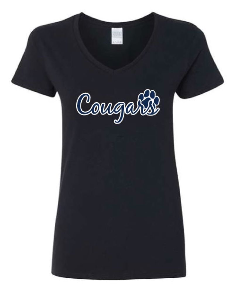 STSBG25 - Black Cougars in Glitter Ladies V-Neck Short Sleeve Shirt