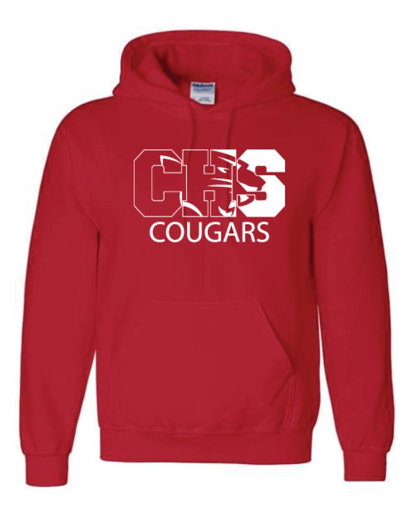HSSR26 - Red White CHS/Cougar Head Hooded Sweatshirt