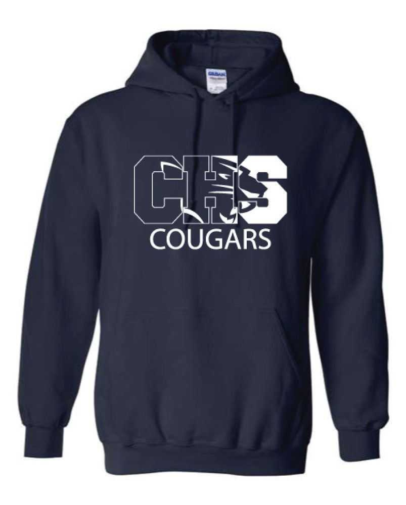 HSSN26 - Navy White CHS/Cougar Head Hooded Sweatshirt