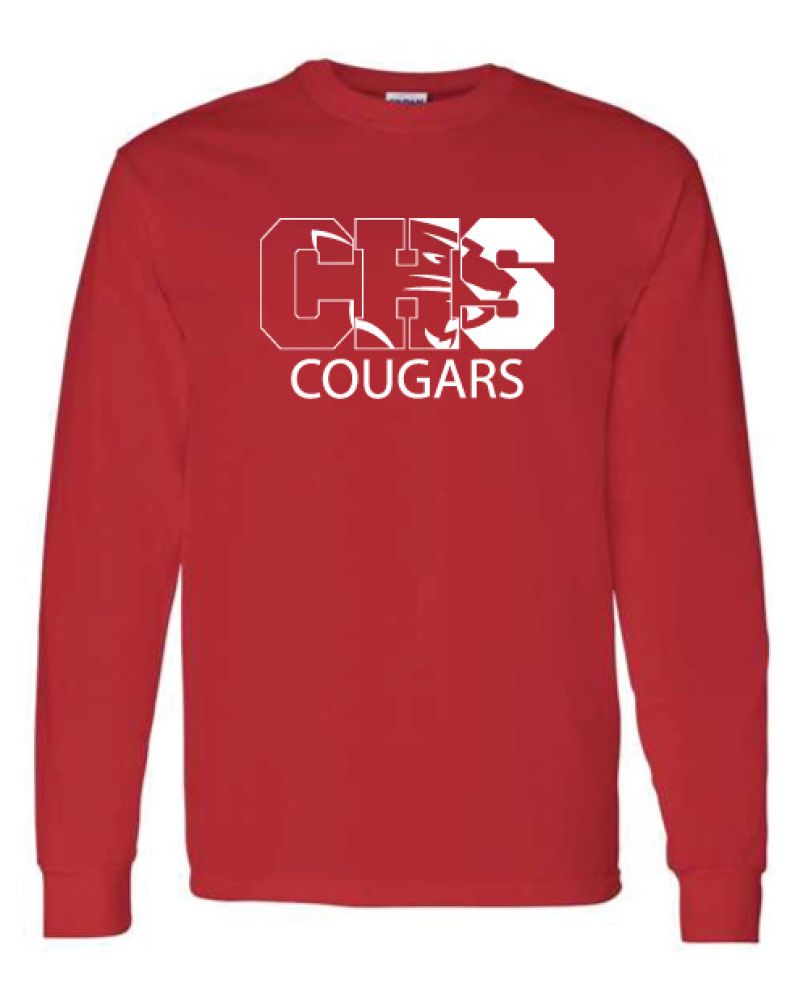 LTSR26 - Red White CHS/Cougar Head Long Sleeve Shirt